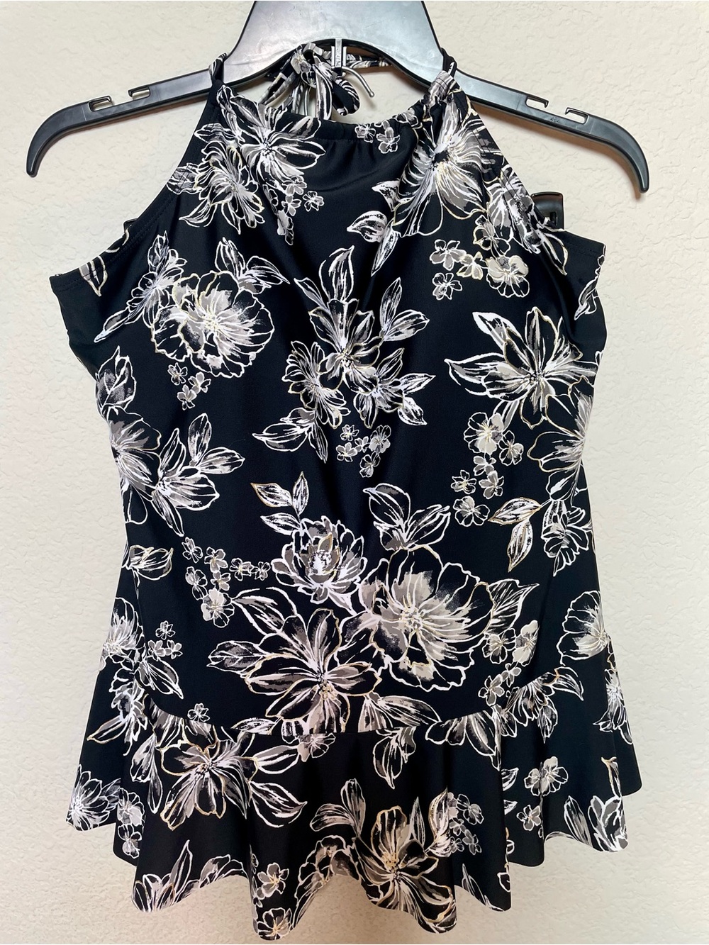St. John’s Bay Black Floral Halter-Neck Camisole with Ruffle Hem 14